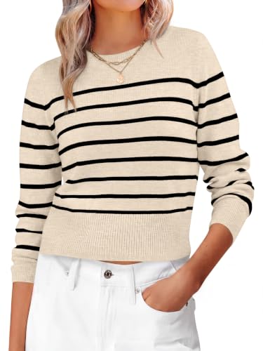 Image of ANRABESS Women's Long Sleeve Sweaters Cropped Crew Neck | Business Casual Tops,Light Weight Comfy Knit,Pullover ShortSweater,Basic Classic,Fall Fashion Winter Layer Clothes