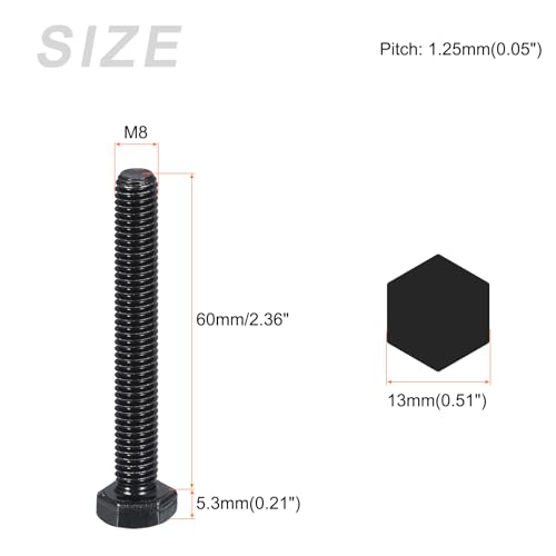 Image of METALLIXITY Hex Bolts (M8-1.25x60mm) 10Pcs, 8.8 Grade Carbon Steel Fully Threaded Black Oxide, Coarse Thread UNC Hex Head Screw Bolt - for Furniture Repair