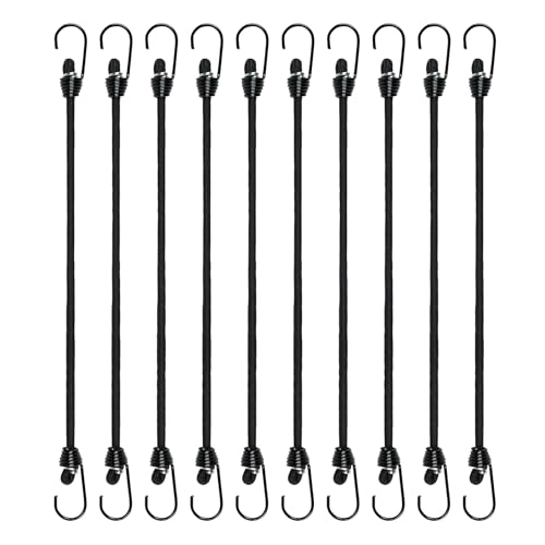GECOSAC 10 Mini tensores elásticos con Gancho, 24 cm, Correa Extensible para Acampada, Lonas, Bricolaje, diámetro 4 mm, Negro