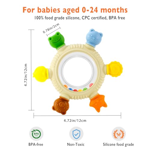 Baby Teething Toy for 0-6 6-12 Months Sensory Toys Baby Rattle Teether | Freezer Safe Silicone Teether | Silicone Baby Teething Ring for Teething Relief | BPA Free, Easy Grip Design for Infants - Image 5