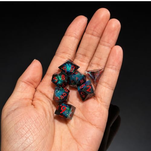 Mini DND Dice Set Tiny Dice 7 Pcs Handmade Sharp Edge Accessories Dice for Dungeons and Dragons Polyhedral Resin Dice