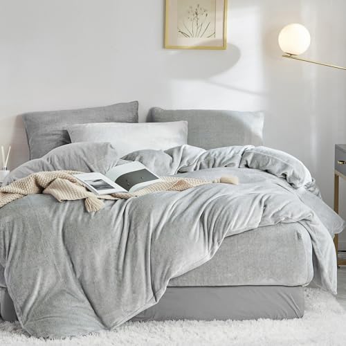 Warme Plüsch Kuschel Bettwäsche 135x200 Winter Grau Cashmere Touch...