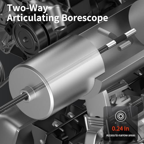 NIDAGE Two-Way Articulating Endoscope Camera with Light, Industrial Borescope with 0.24in Articulated Snake Inspection Camera, Flexible Fiber Optic Scope Cam for Automotive Aircraft Mechanics, 5.2FT