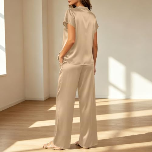 Womens Satin Pajamas Set Silk Loungewear V Neck Top and Pants - image 3