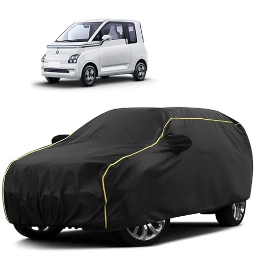 Image of Sulfar 100% Water Resistant Car Body Cover Compatible with Mirror for MG Comet EV (Triple Stitched, Full Bottom Elastic, Black Tafetta with Yellow Piping)