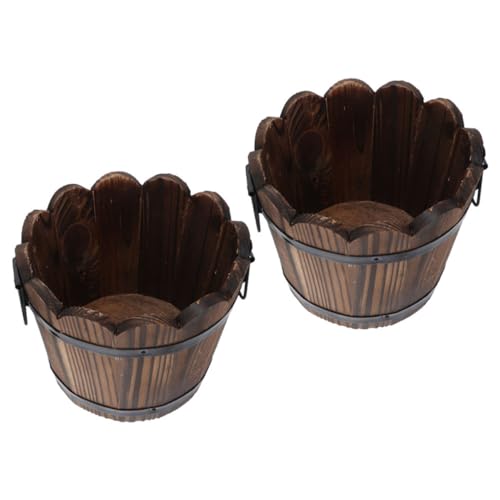 POPETPOP 2 Piezas Macetero de Madera carbonizada minimacetas plantador de Campo Maceta de Cultivo de jardín Soporte para macetas maceteros Plant Pot Maceta Redonda Barril Abeto Chino Brown
