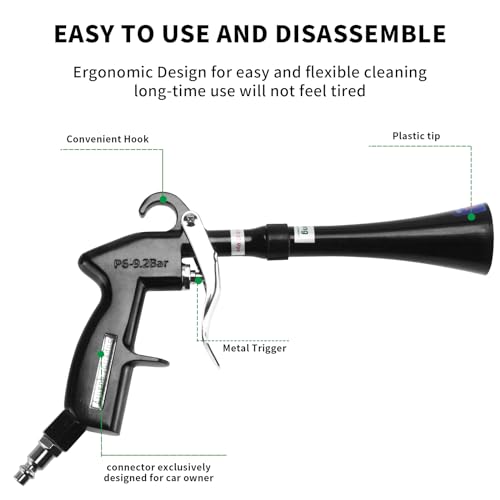 Tornado Dry Cleaning Gun with Brass Adjustable Air Flow Nozzle,Air Blower Gun Quickly Blasts Dirt and Dust from Surface Works with Air Compressor Black