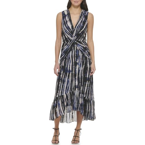 Image of DKNY Womens V-Neck Twist Front Sleeveless Dress