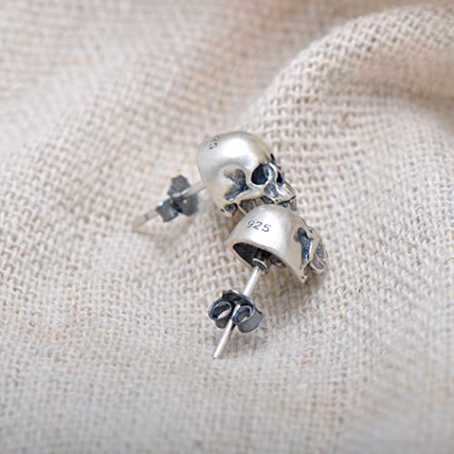 Paialco Sterling Silver Antiqued Skull Stud Earrings for Men Women, Cool Mens Earrings Hypoallergenic4