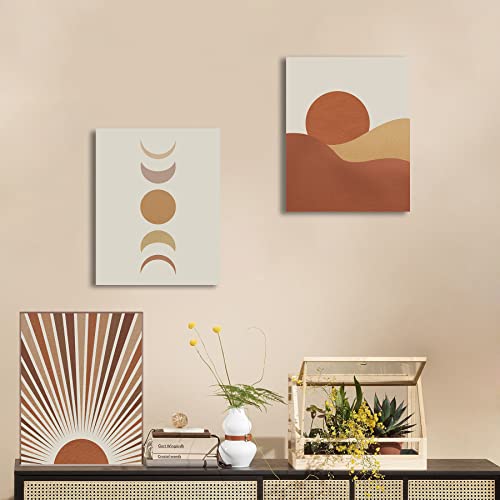 Sunset Sunrise Moon Framed Canvas Wall Art, Abstract Landscape Boho Wall Decor, Moon Phases Wall Painting For Living Room Bedroom Office Home Decor Set Of 4, 8X10In (Framed) #TOP2