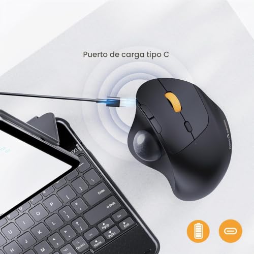 Miniatura 7 de Protoarc Ratón Trackball Inalámbrico, Em04 Mouse Rollerball Bluetooth Recargable, Diseño Ergonómico, Control De Pulgar Y Conexión Para 3 Dispositivos, Compatible Con Pc, Ipad, Mac, Windows - Negro