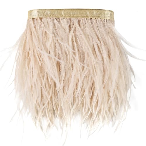 2 Yards 4-6inch Dyed Ostrich Feathers Trim Fringe for DIY Dress Sewing Crafts Ostrich Feathers Costumes Decoration (Champagne)
