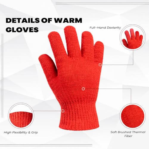 Image of Yacht & Smith 12 Pairs of Winter Gloves Mens Womens and Kids - Thermal Knit Stretchy Fuzzy Bulk Glove Colors