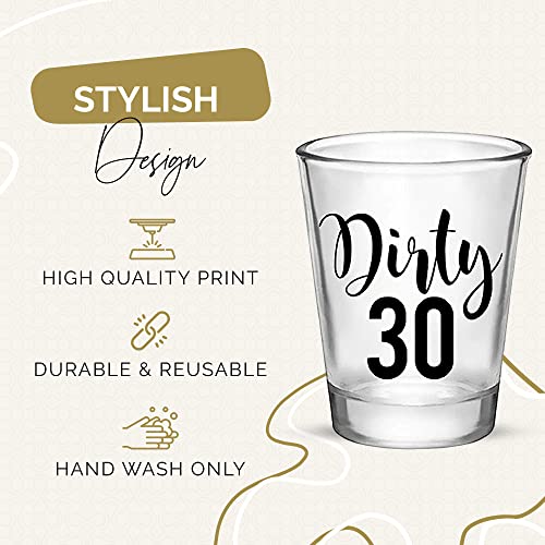 Image of Your Dream Party Shop Dirty 30 Shot Glasses, Reusable 30th Birthday Favors, Set of 12, 1.75 oz - Perfect for Dirty 30 Birthday Decorations, 30th Birthday Party Favors, Available in Glass and Plastic