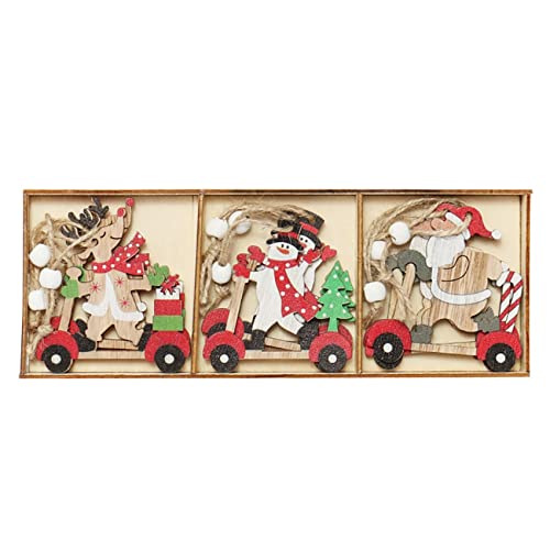 Lnfxkvva 9 unids Navidad coche madera colgantes Navidad árbol ornamentos hogar colgante decoración Navidad Año Nuevo niños regalo, B