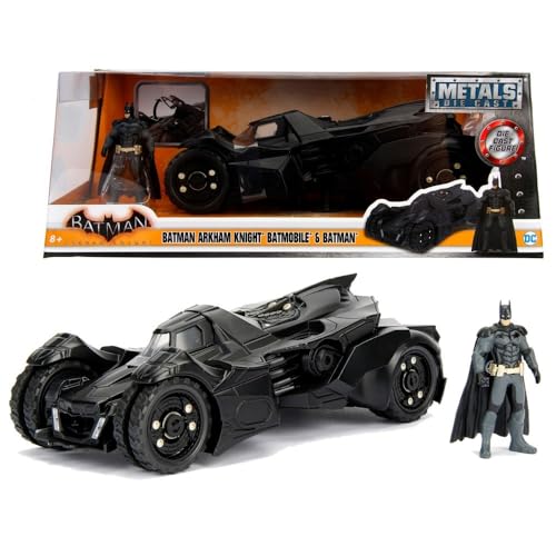 Jada Toys 253215004 Arkham Knight Batmobil, hochdetailiertes 1:24 Modellauto inkl. Batman-Figur, Cockpit und Türen können geöffnet Werden, mit Freilauf, schwarz