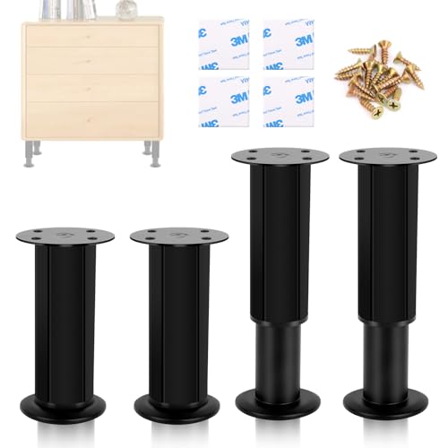 TNEDFOD 4pcs Pies Ajustables para Muebles, Negras Patas para Muebles Regulables 12-18CM, Patas de Muebles Patas de Cama Ajustables Patas de Soporte para Armario Mueble TV Cama Sofá Mesilla