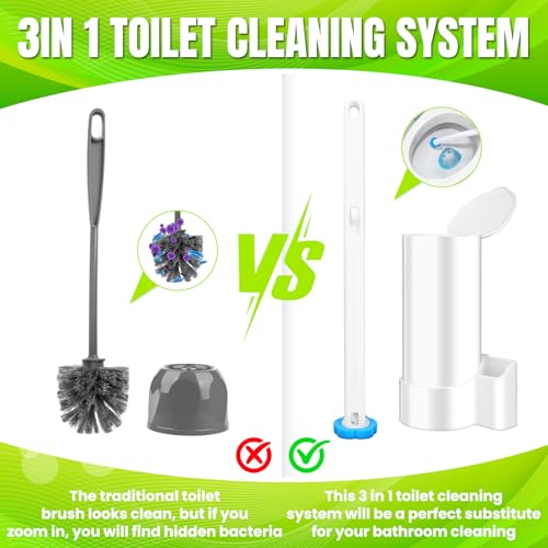 Image of Disposable Toilet Brush, Extended Handle with 12 Cleaner Refills Toilet Brush for Toilet Bowl Cleaners, Bathroom Cleaning