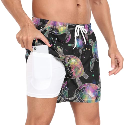 xigua Colorful Sea Turtles Mens Swim Trunks with Liner, 5 inch Quick Dry Mens Boardshorts for Beach2