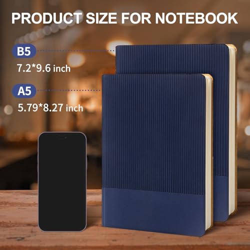 Image of Lined Journal Notebook for Work College Ruled Note Book 7.2 inchx9.6 inch B5 PU Leather Daily Journaling 160 Pages for Women Men Writing Home School Supplies Business (Dark Blue)