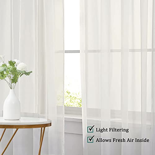 Image of Chyhomenyc Sheer Curtains 63 Inch Length 2 Panels Set, Short Window Curtain Drapes Semi Transparent Voile Rod Pocket Curtains for Dining Bedroom Living Room, Each 42W x 63L inch, Set of 2, Ivory