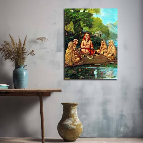Image of Sikhash Raja Ravi Varma Classic Canvas Art /Shrimad Guru Adi Shankaracharya Art /Famous Indian Unframed Wall Art for Bedroom, Living Room, Home, Wall Decor, (Multicolor, 23x17 inches)