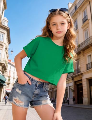 Image of Girls Crop Tops Short Sleeve T-Shirts for Girl Crew-Neck Basic Tee