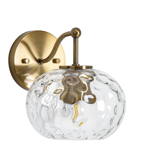 Image of Gold Wall Sconce Light Clear Hammered Glass Vanity Lighting Brushed Brass Wall Lamp for Bathroom Over Mirror