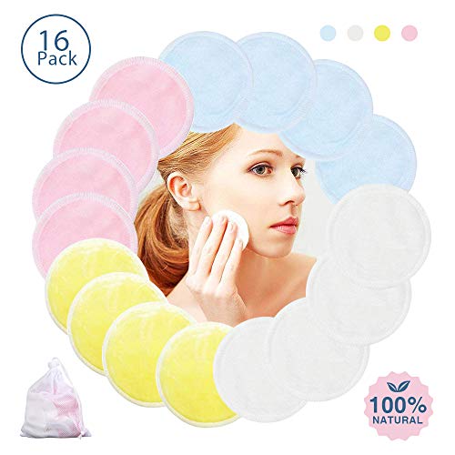 Tampons Démaquillants En Bambou, AIDUE 16Pcs Tampons en Coton Biologique Réutilisables Nettoyage Lavable Du Visage pour Soins de la Peau du Visage