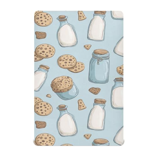 Image of Milk Bottle Cookies Cute Crib Sheets Soft Breathable Fitted Baby Crib Sheets Mattress Cover for Girls Boys, 52 inch x 28 inch x 9 inch