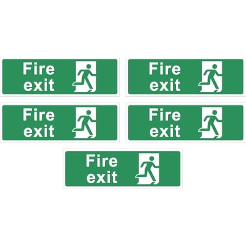 Pack of 5 self adhesive vinyl Fire exit signs (no arrow) - 315mm x 105mm Cover