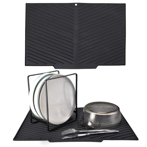 Echehi Silicone Tapis Egouttoir Vaisselle avec Sortie de Drainage, 42,5 x 31,5cm Tapis Égouttoir Vaisselle en Forme de V avec Design Antidérapant, BPA et...