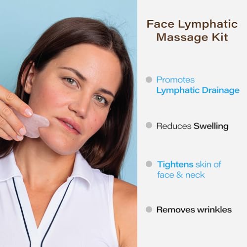 Image of Bruizex Lymphatic Drainage Face Massager Set: Rose Quartz Face Roller & Gua Sha Facial Tool for Lymphatic Massage, Muscle Tension Relief, Skin Care, for Lymphatic Massage Oil, Serum & Face Cream