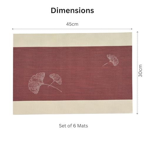 Image of Livmodern Premium Dining Table Mats Set of 6 | Wipeable & Washable PVC Placemats | Anti Skid and Heat Resistant Designer Mats 6 Pieces - Garnet Bloom