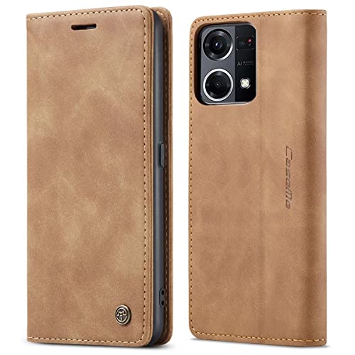 mvced Premium PU Leather Case Flip Wallet Phone Cover with Kickstand Card Slots TPU Shell Compatible with OPPO Reno 8 4G (6.43 inch),Brown