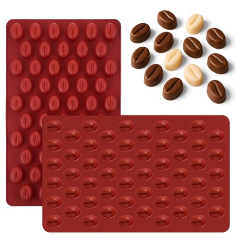 Lot de 2 moules en silicone à 55 compartiments pour grains de café - Mini grains de café - Chocolat - Moule à bonbons en forme de grains de café - Moule...