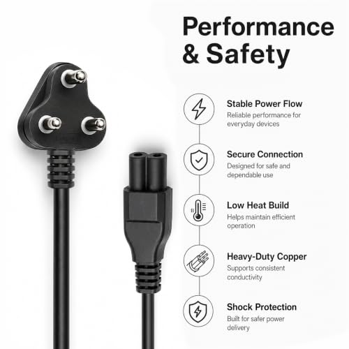 Image of Lapcare Universal Laptop Power Cable 3 Pin AC Power Cord for Laptop Chargers & Adapters, Heavy Duty Copper Wire, Compatible with HP Dell Lenovo Acer ASUS Samsung LG Sony Toshiba, 1.2M