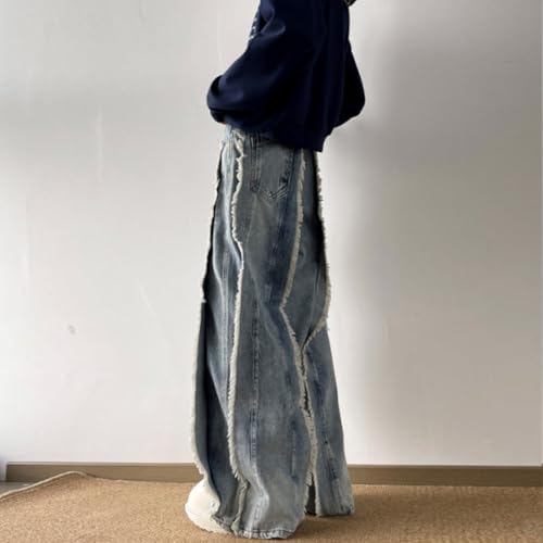 HZCX FASHION Mens Y2k Streetwear Baggy Hip Hop Jeans Wide Leg Skater Denim Pants Raw Tassel Trousers Ripped Palazzo Pants4