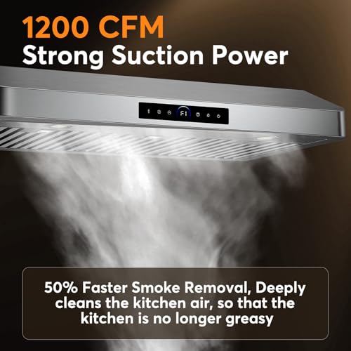 Image of 36 Inch Under Cabinet Range Hood 1200 CFM, 4-Speed Kitchen Hood with Touch Control & Gesture Sensing Stainless Steel Kitchen Stove Vent Hoods with 2 LED Lights Standard Series