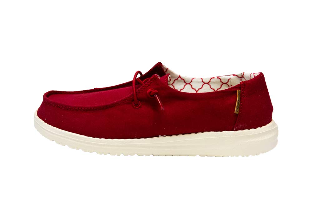 Hey Dude Women's Wendy Glitter Moc Toe Shoes, Red Rose, 8 US