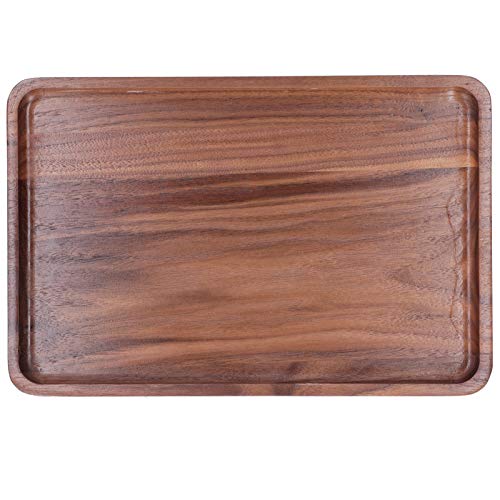 ADMYTHGB Plato de servicio de nogal, plato cuadrado de madera para frutas, bandeja ecológica para postres, plato de servir para barbacoa de madera natural con diseño moderno y elegante, (30 * 20 * 2)