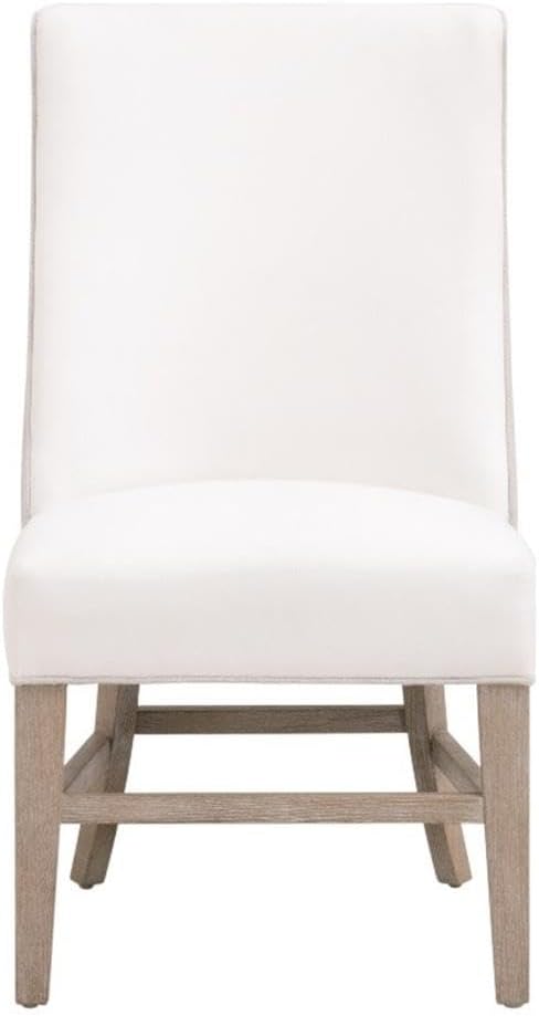 Pemberly Row 2-Tone Upholstered Head Chair, 22" Wide, Solid Ash Wood Frame, White Fabric with Bisque Linen Back, Natural Gray Finish, Stain-Resistant Dining Chair with Refined Design for Elegant