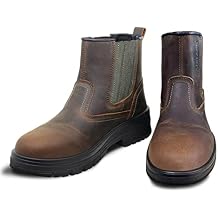 Steel Toe Boots for Men, Full Grain Leather Work Boots for Men, Non-Slip Electrical Insulation Impact Resistance, Breathable & Comfortable Slip on Mens Work Boots