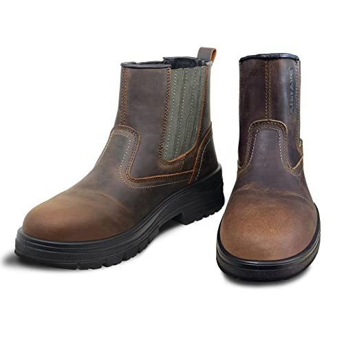 Anitake Steel Toe Boots For Men, Full-grain Leather Slip On Work Boots Non-sl...