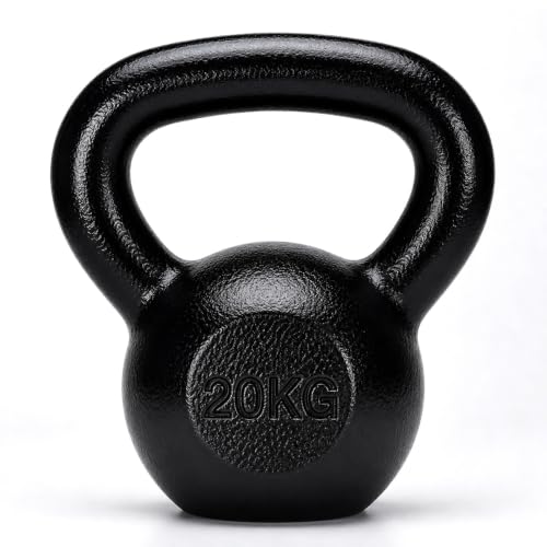 Image of Jimwalt Powder Coated Kettlebell Weight - Cast Iron, Anti-Slip Grip, Rust Resistant | Strength Training, Cross Training, Functional Fitness Equipment (Powder Coated 20KG)