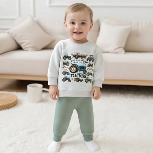 Fernvia Toddler Baby Boy Fall Winter Clothes Tractors Print Long Sleeve Sweatshirt Tops & Solid Pant Outfit Set 6M-5T2