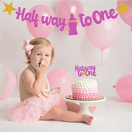 Festiko Pink 1/2 Birthday Decoration Banner with Cake Topper, Half Birthday Decoration, Party Decoration Items(Half Way to one)