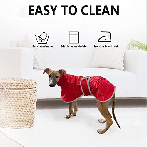 MOREZI Windhund-Wintermantel, Whippet-Mantel mit gepolstertem Fleece-Futter, Wasserabweisende Hundejacke mit verstellbaren Bändern und reflektierenden Elementen-Rot-M