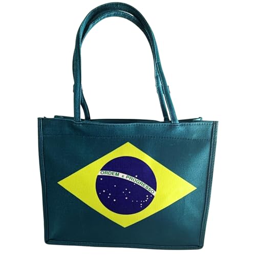 Bolsa Praia Passeio Bandeira do Brasil, Verde, Tecido Resistente, Alça de Ombro, Design Patriótico