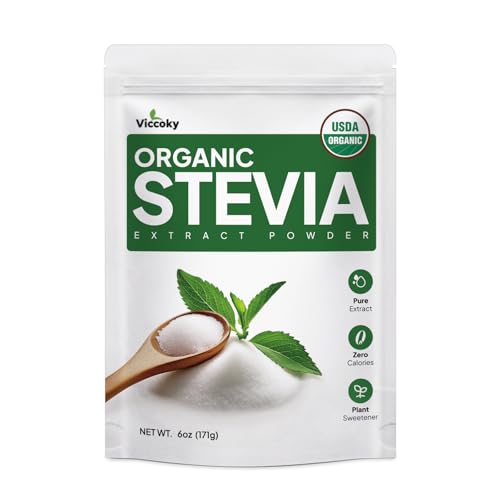 Viccoky Organic Stevia Powder 6oz (171g), Pure Stevia Extract Powder, Sugar-Free & 0 Calories, No Additives, Sugar Substitute, Natural Sweetener